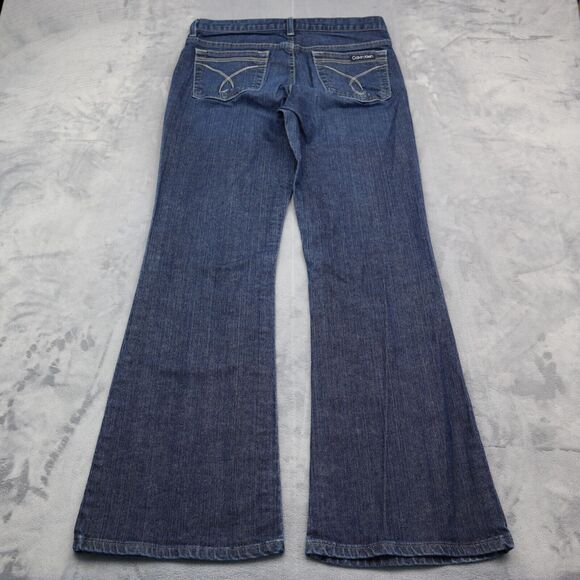 Calvin Klein Jeans Womens 30 Blue Flared Low Rise 5 Pocket Dark Wash Denim Pants - Picture 7 of 16